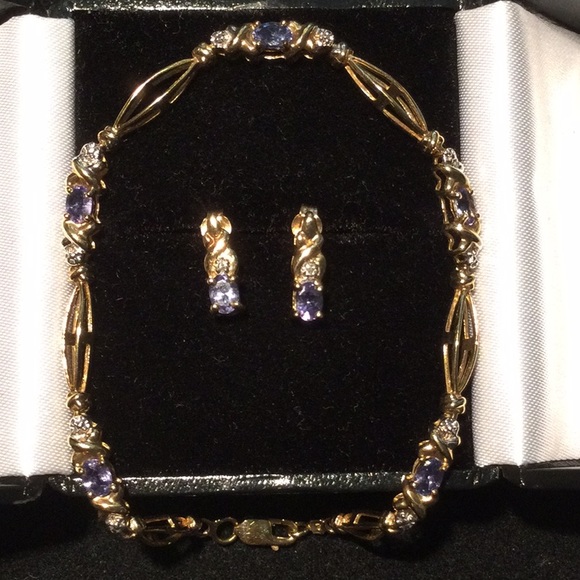 10 K GOLD TANZANITE BRACELET and EARRINGS SET - Picture 2 of 8